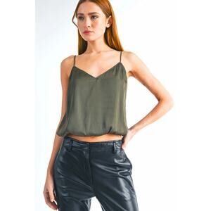 Reset by Jane Amore Love Bubble Tank Top Olive Size L NWT